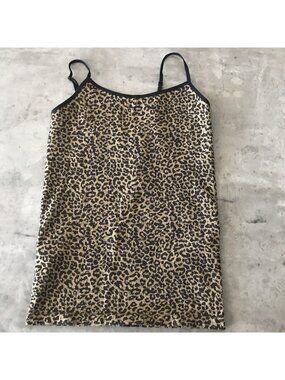 Y2K Cami Tank Top Women Large X-Large Leopard Animal Brown Rave Club Bongo Indie